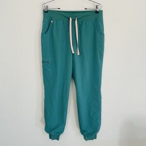 Figs Teal Joggers with Pink Drawstring